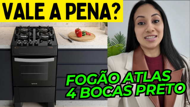 Fogão Atlas 4 Bocas Preto Atenas Glass